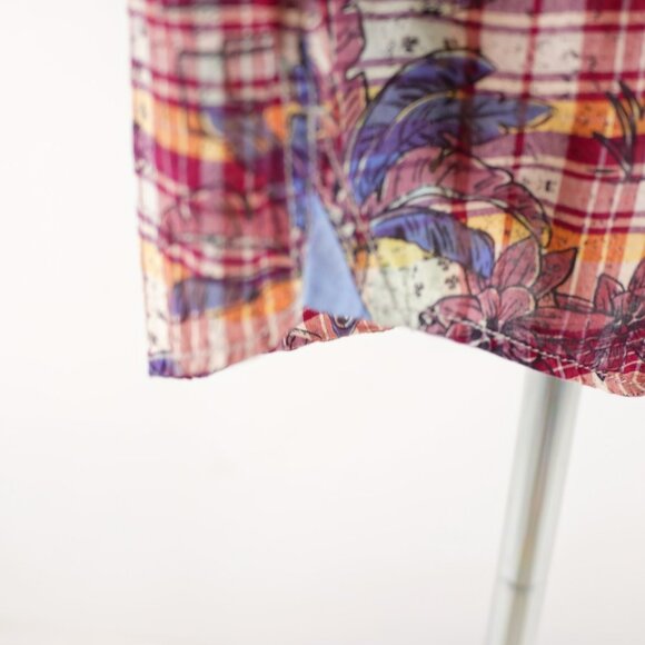 Tommy Bahama Red Yellow Blue Floral Plaid Collared Dress Shirt XL Cotton Flip Cu - Picture 9 of 13